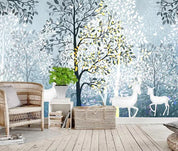 3D Blue Forest Elk Wall Mural Wallpaper 460- Jess Art Decoration