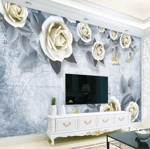 3D Grey Floral Wall Mural Wallpaper 448- Jess Art Decoration