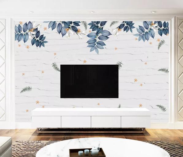 3D Blue Floral Leaves Wall Mural Wallpaper 303- Jess Art Decoration