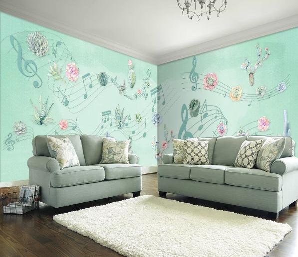 3D Green Cactus Succulents Music Wall Mural Wallpaper 266- Jess Art Decoration