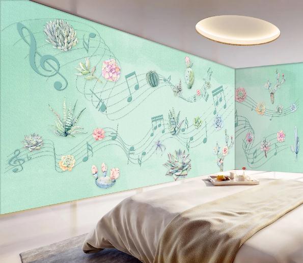 3D Green Cactus Succulents Music Wall Mural Wallpaper 266- Jess Art Decoration