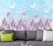 3D Blue Lavender Butterfly Heart Wall Mural Wallpaper 263- Jess Art Decoration