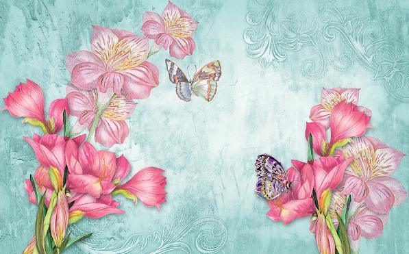 3D Blue Pink Floral Butterfly Wall Mural Wallpaper 232- Jess Art Decoration