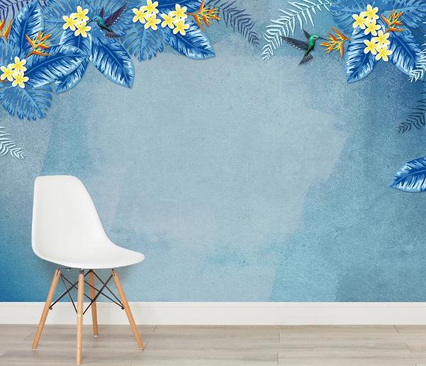 3D Blue Tropical Plants Floral Leaves Wall Mural Wallpaper 387- Jess Art Decoration