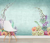 3D Blue Cactus Succulents Wall Mural Wallpaper 315- Jess Art Decoration
