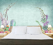 3D Blue Cactus Succulents Wall Mural Wallpaper 315- Jess Art Decoration