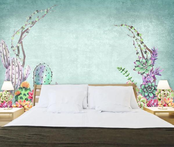 3D Blue Cactus Succulents Wall Mural Wallpaper 315- Jess Art Decoration