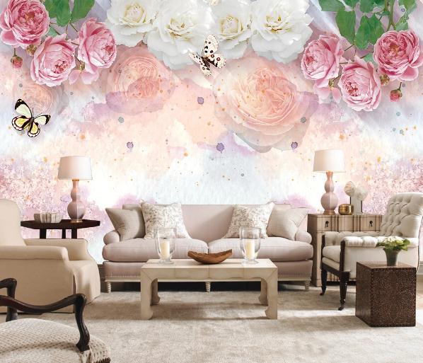 3D Rose Butterfly Wall Mural Wallpaper 395- Jess Art Decoration