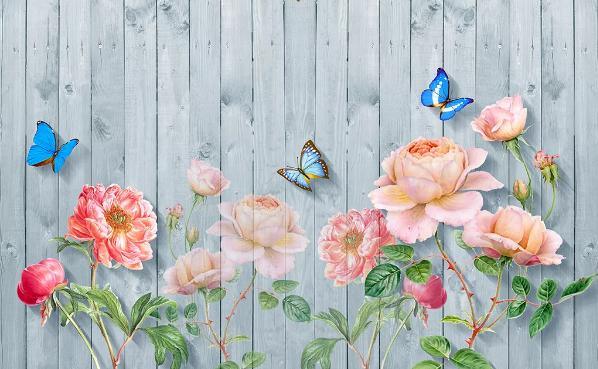 3D Board Rose Butterfly Wall Mural Wallpaper 270- Jess Art Decoration