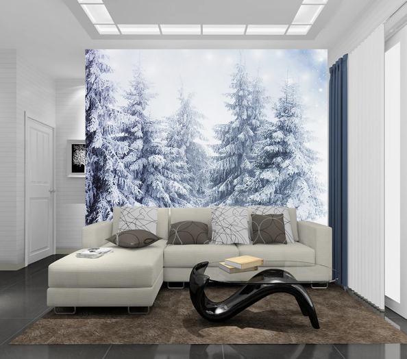 3D Blue Cedar Forest Snow Wall Mural Wallpaper 326- Jess Art Decoration