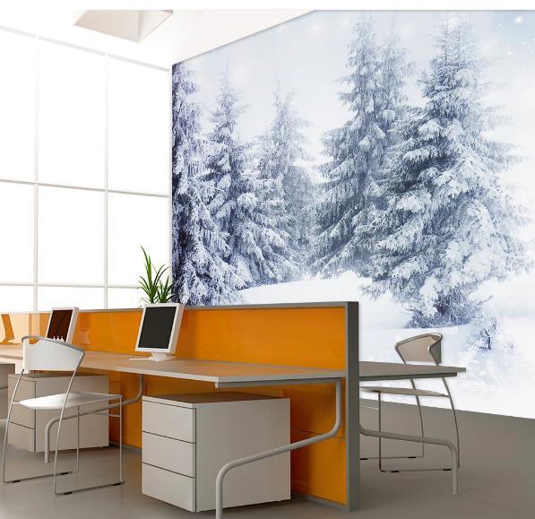 3D Blue Cedar Forest Snow Wall Mural Wallpaper 326- Jess Art Decoration