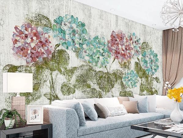 3D Pink Blue Hydrangea Floral Wall Mural Wallpaper 383- Jess Art Decoration