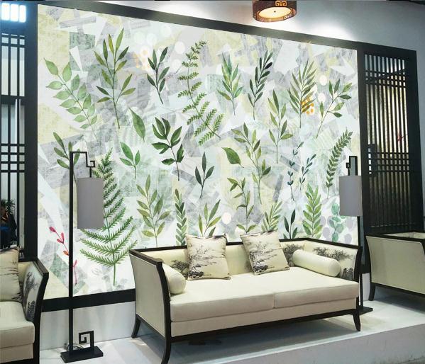 3D Green Leaves Branch Geometric Wall Mural Wallpaper 228- Jess Art Decoration