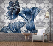 3D Blue Grey Floral Wall Mural Wallpaper 248- Jess Art Decoration