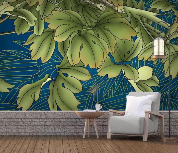 3D Blue Green Leaves Wall Mural Wallpaper 247- Jess Art Decoration