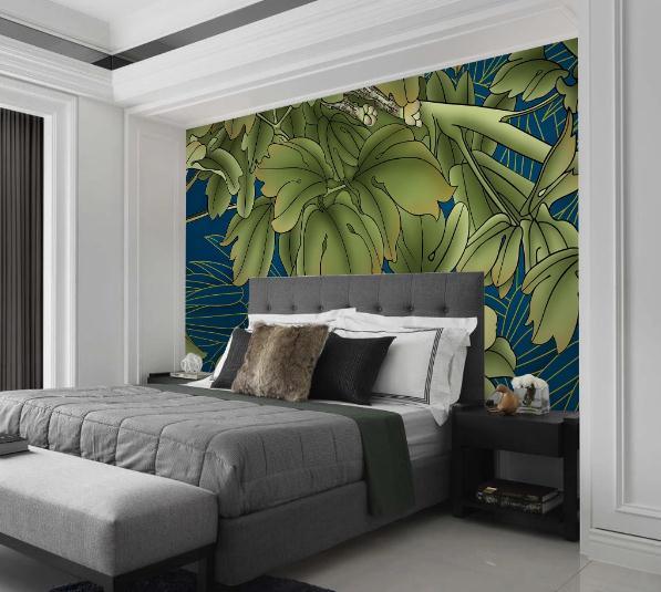 3D Blue Green Leaves Wall Mural Wallpaper 247- Jess Art Decoration