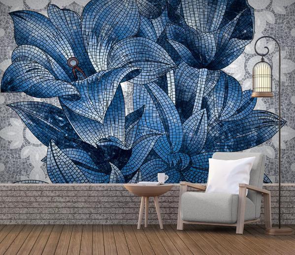3D Blue Mosaic Floral Wall Mural Wallpaper 337- Jess Art Decoration