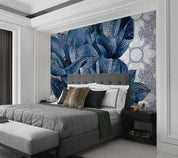 3D Blue Mosaic Floral Wall Mural Wallpaper 337- Jess Art Decoration