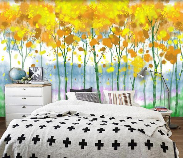 3D Yellow Forest Fall Wall Mural Wallpaper 391- Jess Art Decoration
