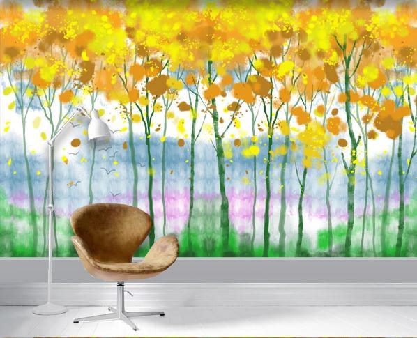 3D Yellow Forest Fall Wall Mural Wallpaper 391- Jess Art Decoration