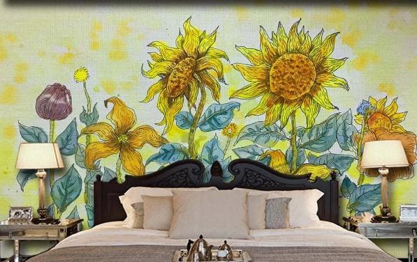 3D Yellow Sunflower Wall Mural Wallpaper 431- Jess Art Decoration