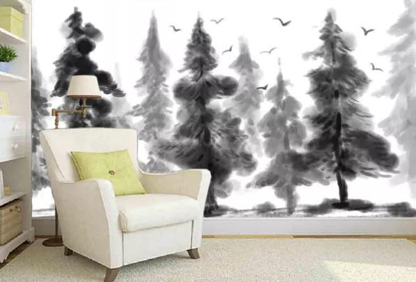 3D Black White Pine Forest Wall Mural Wallpaper 411- Jess Art Decoration