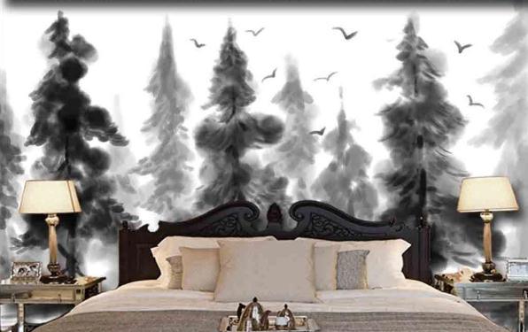 3D Black White Pine Forest Wall Mural Wallpaper 411- Jess Art Decoration