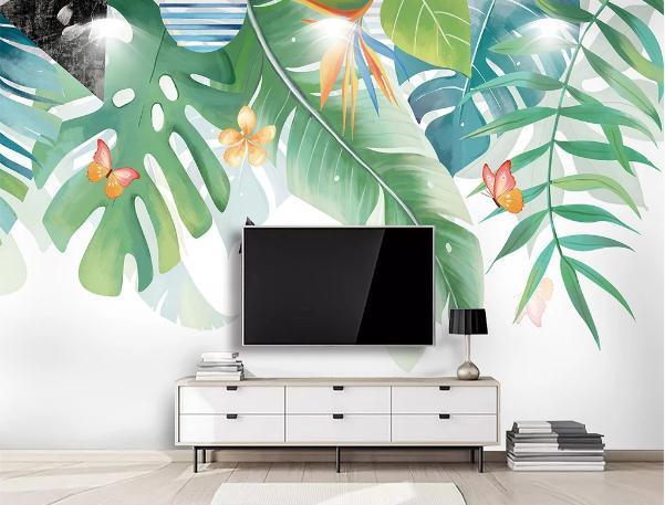 3D Tropical Plants Leaves Butterfly Wall Mural Wallpaper 146- Jess Art Decoration