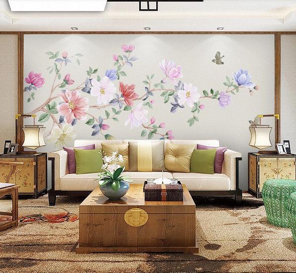 3D Magnolia Floral Branch Bird Wall Mural Wallpaper 490- Jess Art Decoration