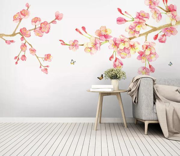 3D Red Blossom Branch Wall Mural Wallpaper 415- Jess Art Decoration