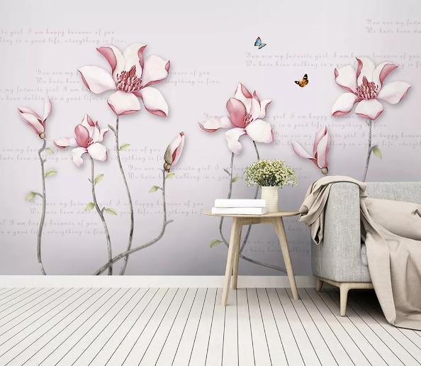 3D Pink Magnolia Floral Wall Mural Wallpaper 487- Jess Art Decoration