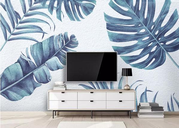 3D Blue Tropical Leaves Wall Mural Wallpaper 330- Jess Art Decoration