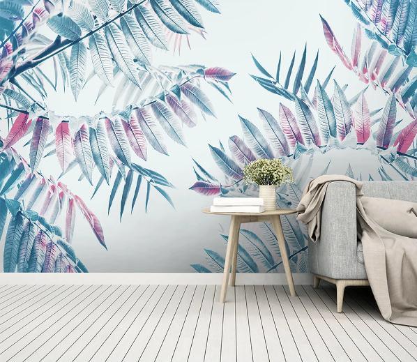 3D Blue Tropical Plants Leaves Wall Mural Wallpaper 138- Jess Art Decoration