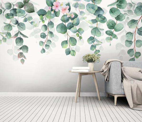 3D Green Leaves Branch Floral Wall Mural Wallpaper 482- Jess Art Decoration