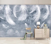 3D Grey White Feather Wall Mural Wallpaper 400- Jess Art Decoration