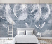 3D Grey White Feather Wall Mural Wallpaper 400- Jess Art Decoration