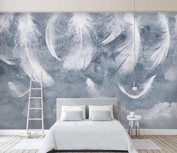 3D Grey White Feather Wall Mural Wallpaper 400- Jess Art Decoration