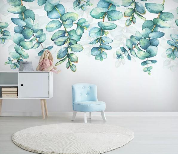 3D Blue Leaves Branch Wall Mural Wallpaper 309- Jess Art Decoration