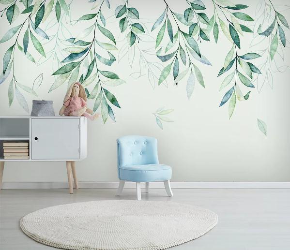 3D Green Leaves Branch Wall Mural Wallpaper 370- Jess Art Decoration
