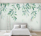 3D Green Leaves Branch Wall Mural Wallpaper 370- Jess Art Decoration