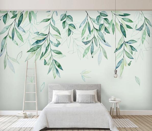 3D Green Leaves Branch Wall Mural Wallpaper 370- Jess Art Decoration