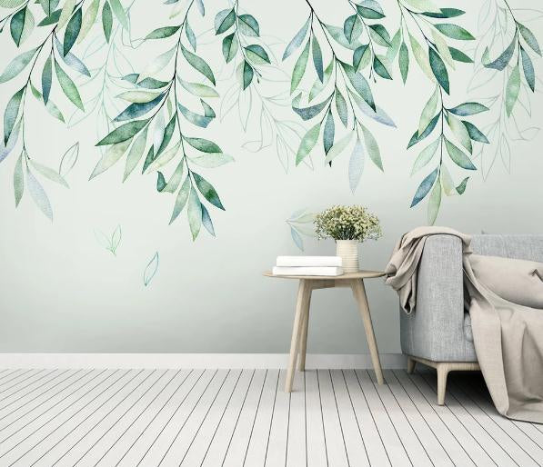 3D Green Leaves Branch Wall Mural Wallpaper 370- Jess Art Decoration