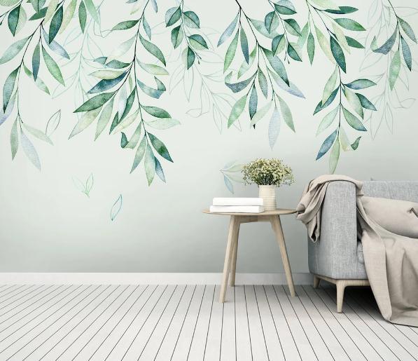 3D Green Leaves Branch Wall Mural Wallpaper 370- Jess Art Decoration