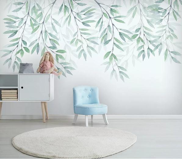 3D Green Leaves Branch Wall Mural Wallpaper 220- Jess Art Decoration