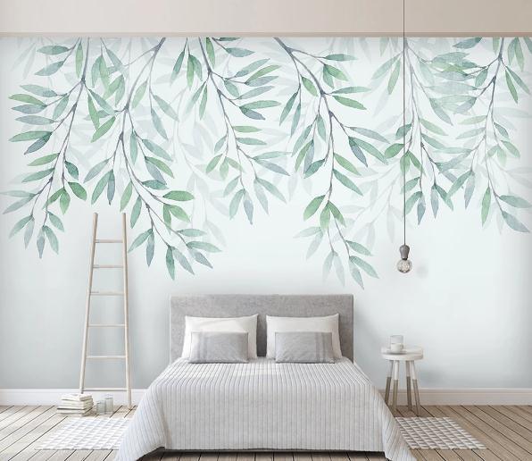 3D Green Leaves Branch Wall Mural Wallpaper 220- Jess Art Decoration