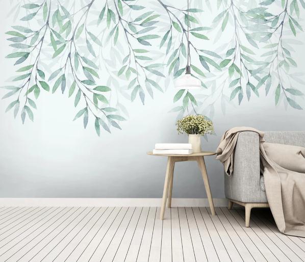 3D Green Leaves Branch Wall Mural Wallpaper 220- Jess Art Decoration