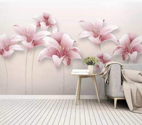 3D Pink Lily Wall Mural Wallpaper 440- Jess Art Decoration