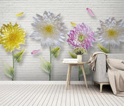 3D Brick Wall Chrysanthemum Wall Mural Wallpaper 470- Jess Art Decoration