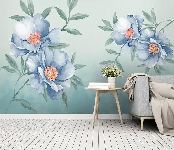 3D Blue Floral Wall Mural Wallpaper 444- Jess Art Decoration