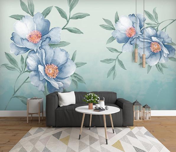3D Blue Floral Wall Mural Wallpaper 444- Jess Art Decoration